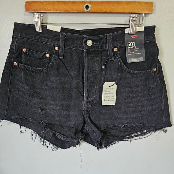 NWT LEVIS 501 BLACK HI RISE SHORTS SIZE 29 - Picture 1 of 14